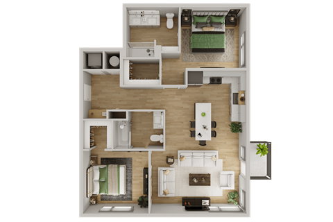 Floor plan for 2 beds, 2 baths, 1113 sqft